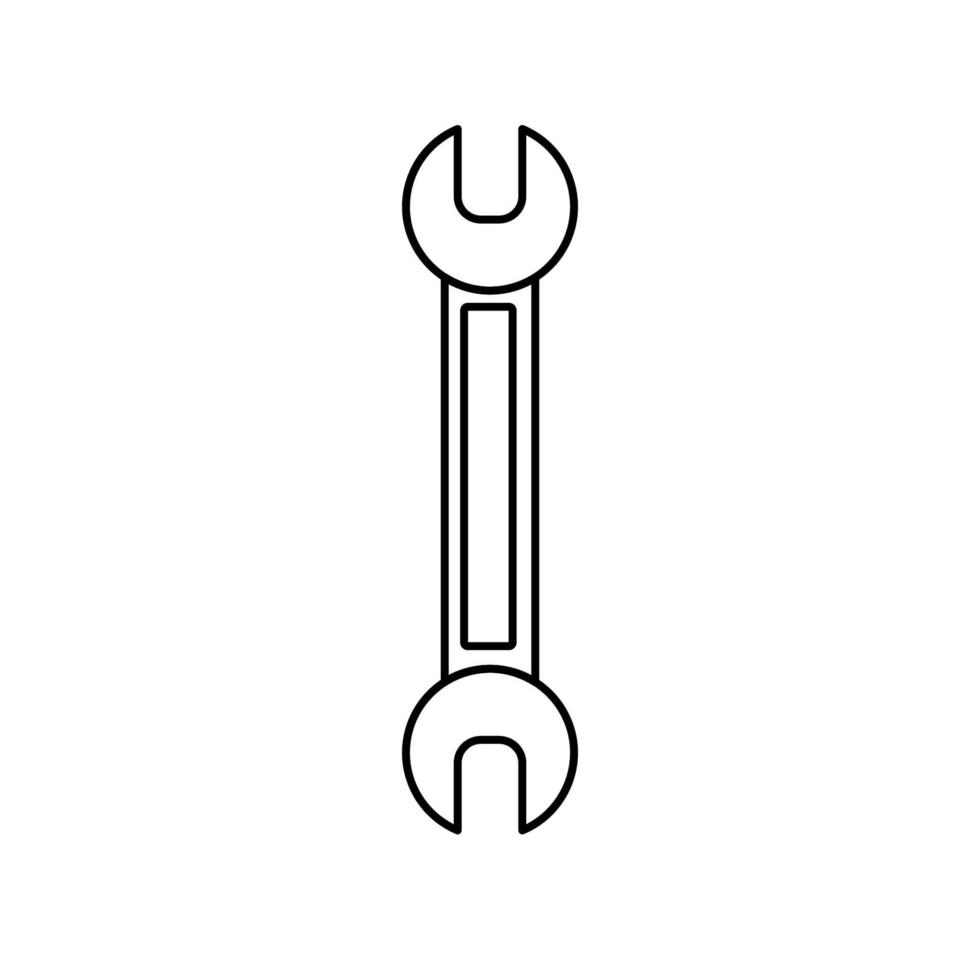 Construction black and white icon of a water open-end spanner designed to tighten and loosen nuts and bolts for repairs. Construction metalwork tool. Vector illustration