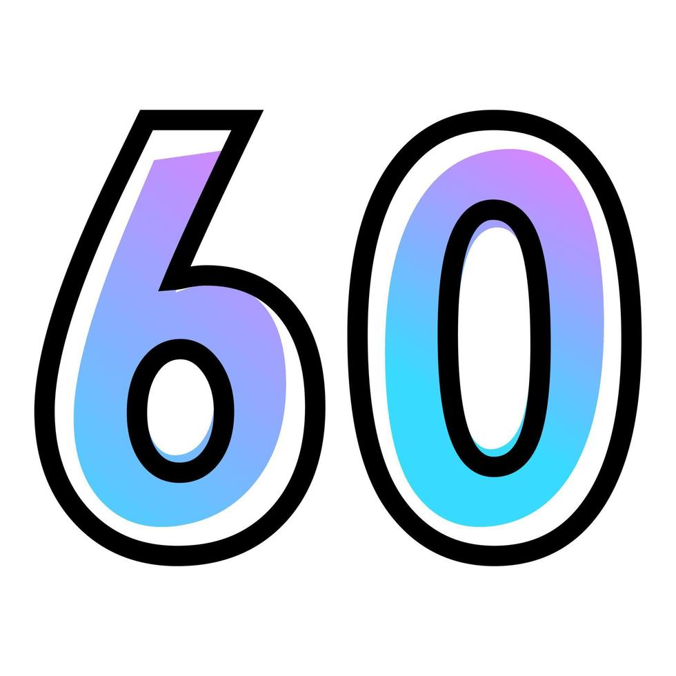 Vector number 60 with blue-purple gradient color and black outline