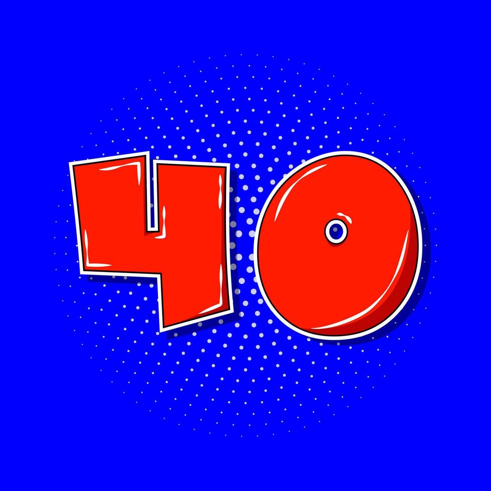 Pop art red number 40 over blue dotted background. vector