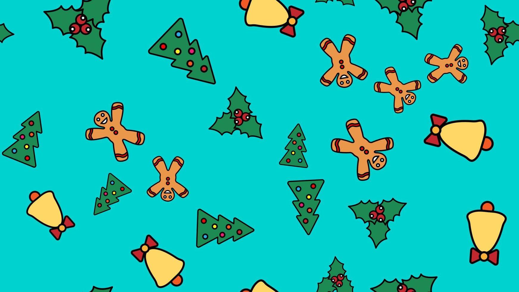 Hand drawn christmas elements seamless pattern colored vector