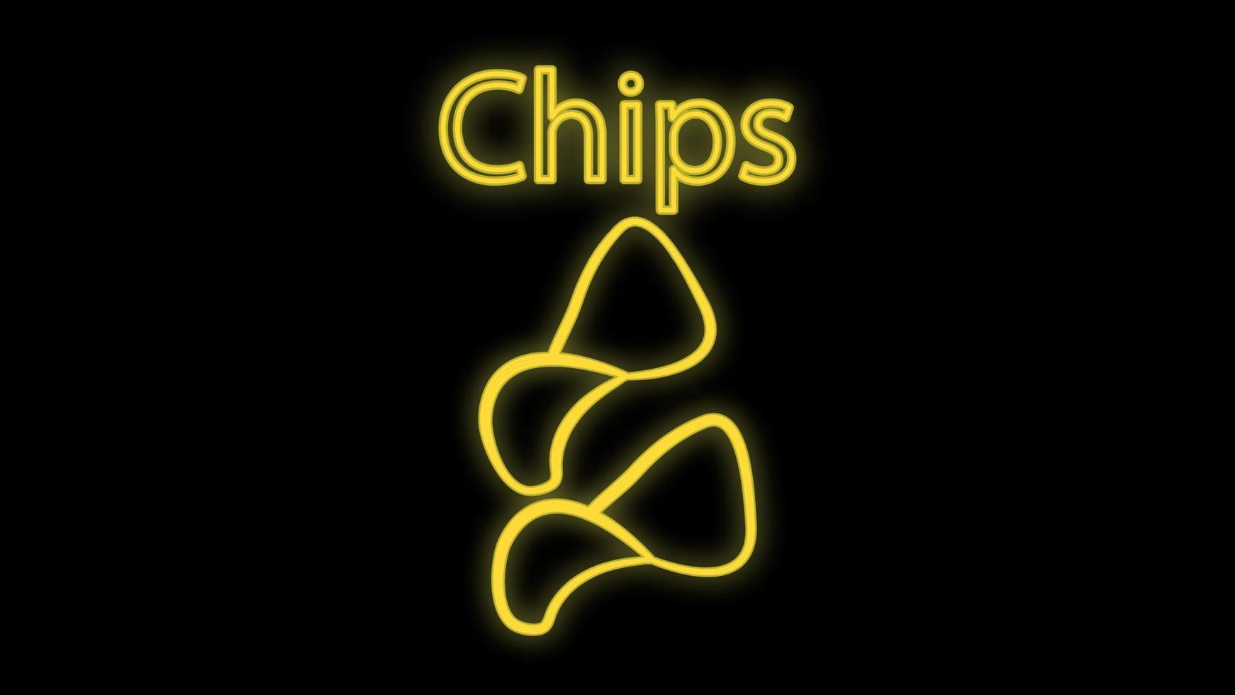 Chips packet neon sign. Glowing illustration of green packet with potato chips on dark blue brick background. Can be used for store, shops, supermarkets, advertisement vector