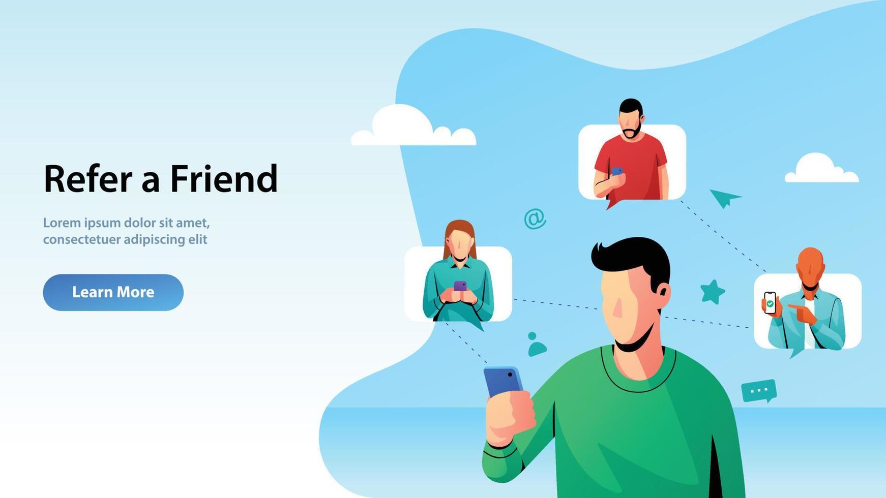 Refer a Friend Men Character Landing Concept vector