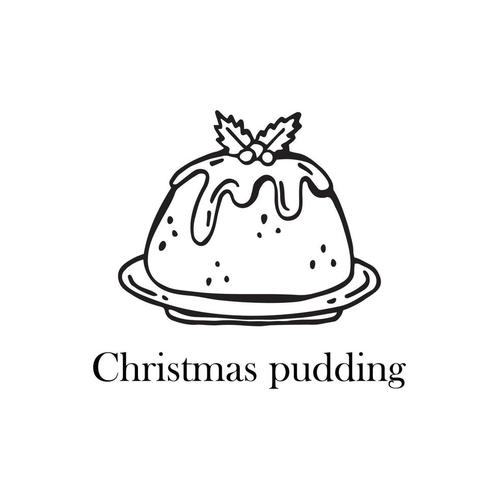 Vector illustration of the Christmas dish of England - Christmas pudding. Hand-drawn illustration.