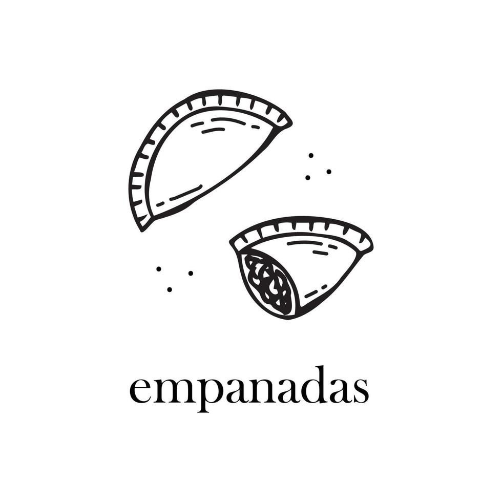 Vector illustration of the Christmas dish of South America - empanadas. Hand-drawn illustration.