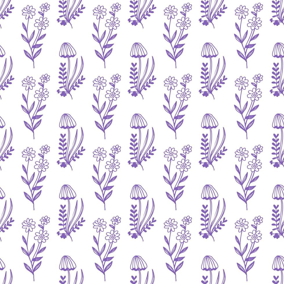 Magic concept vector seamless pattern. Seamless pattern of toadstools and herbs.