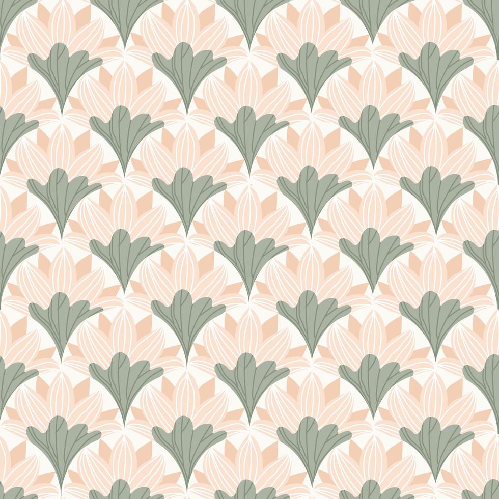 Lotus seamless vector pattern. Water lily and leaves on white background.