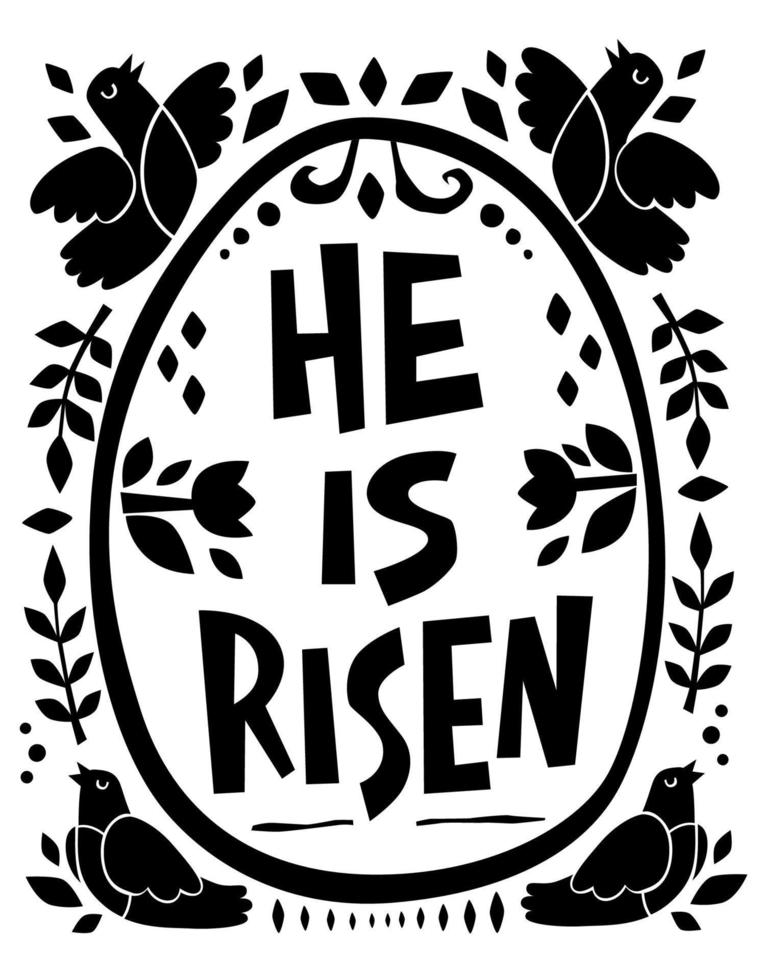 Beautiful Easter festive hand drawn lettering phrase - He is risen. vector