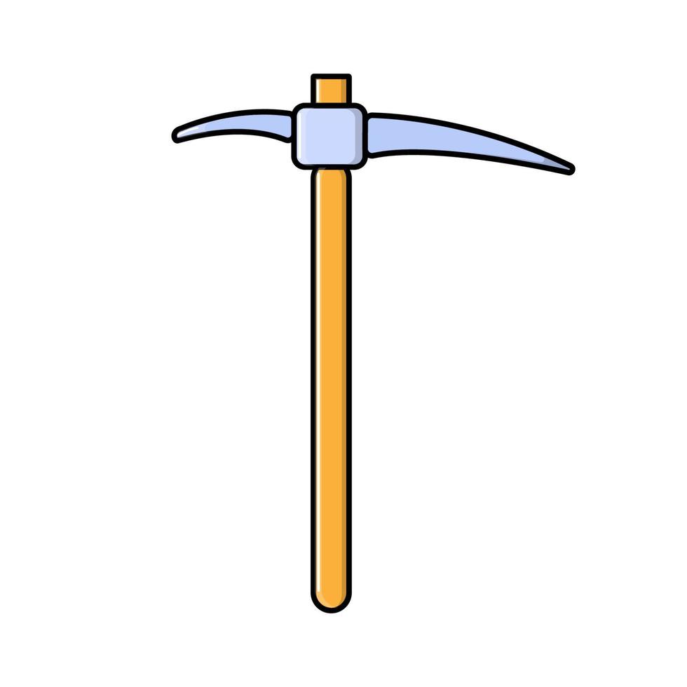 Construction, miner's blue icon of a metal pickaxe with a wooden handle for digging earth, ore, gold mining, and minerals for repair. Construction metalwork tool. Vector