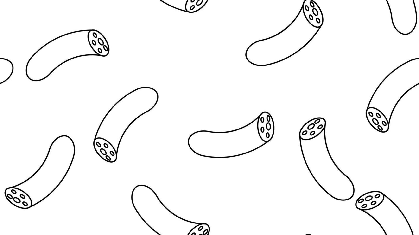 salami sobre fondo blanco, ilustración vectorial, patrón. salchicha de carne semicircular con tocino. patrón, ilustración perfecta, fondo. decoración elegante en estilo blanco y negro vector