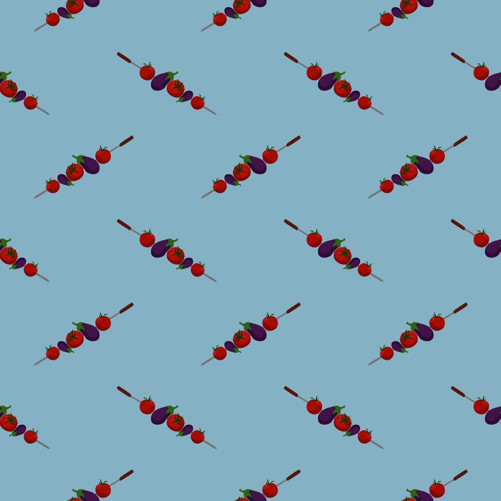 Vegetables on BBQ,seamless pattern on blue background. vector