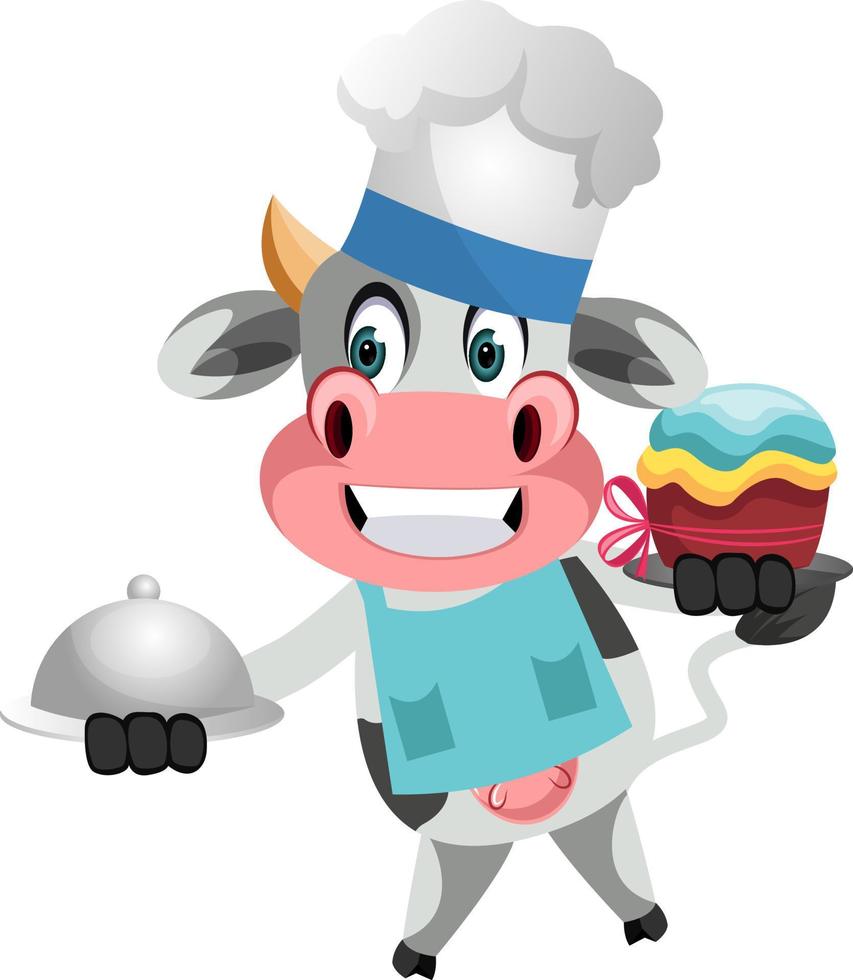 Cow cooking, illustration, vector on white background.