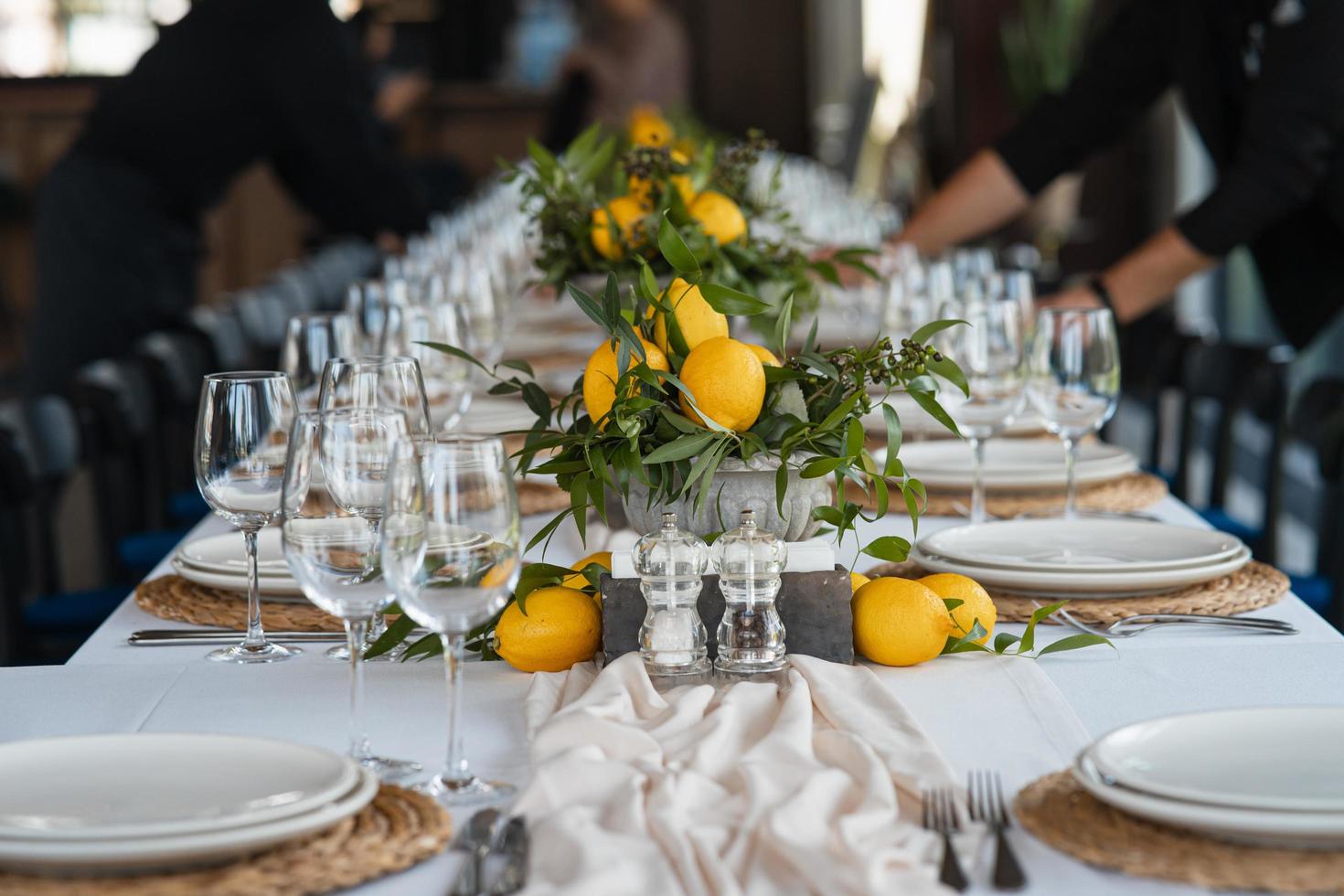 Decorated wedding banquet hall in classic style. photo