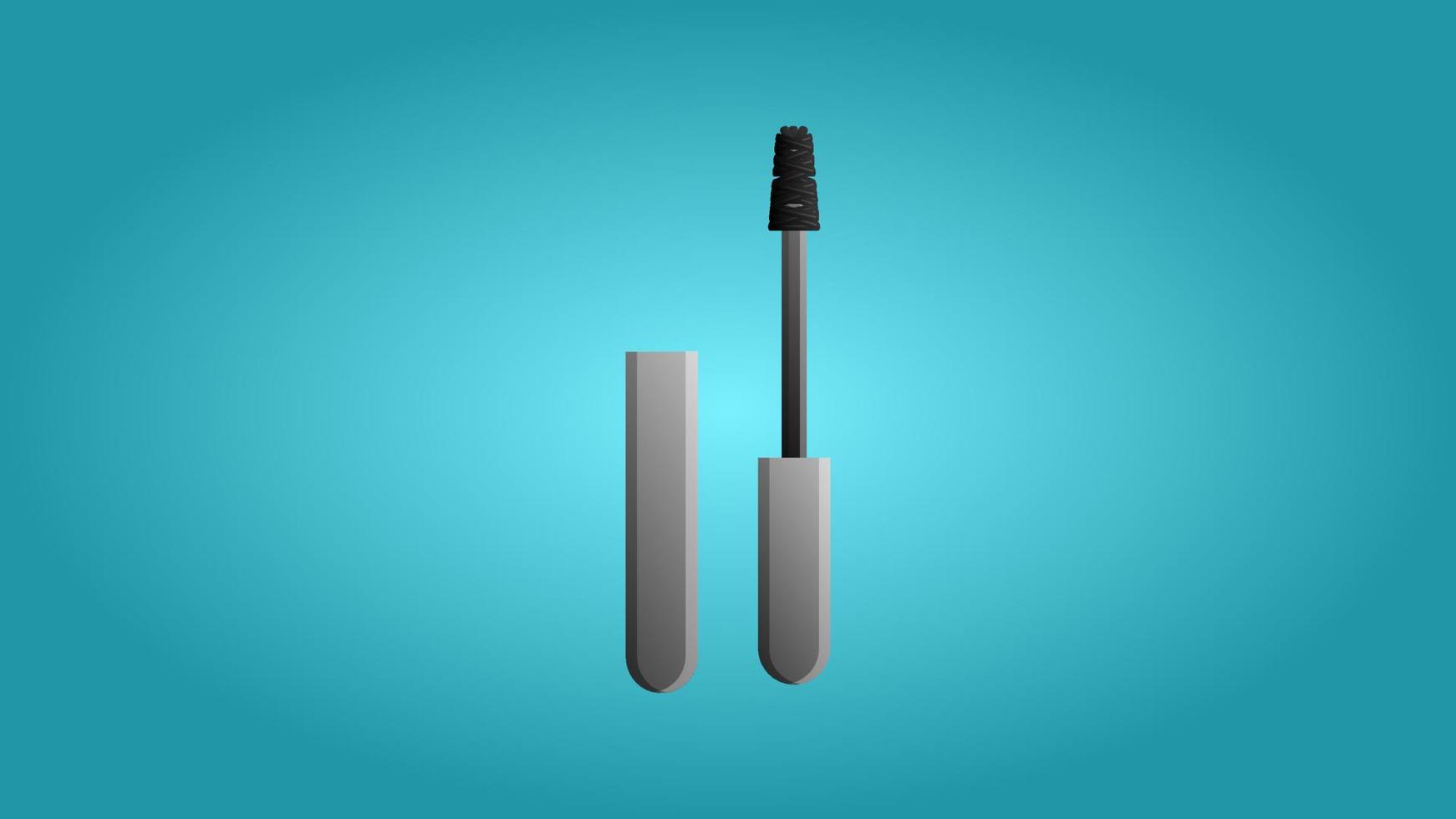 Fashionable beautiful beauty glamorous trendy black mascara for the eyes and makeup on a blue background. Vector illustration
