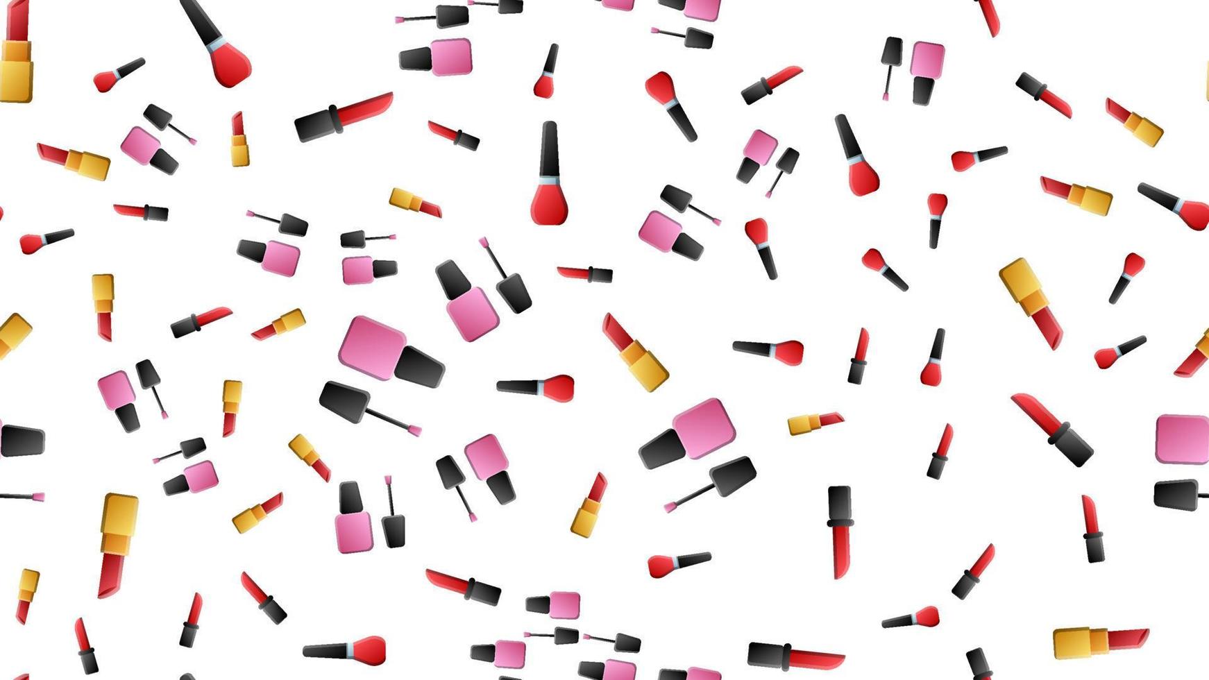 Vector seamless pattern with cosmetics. Mascara, brush and lipstick. Hand drawn style