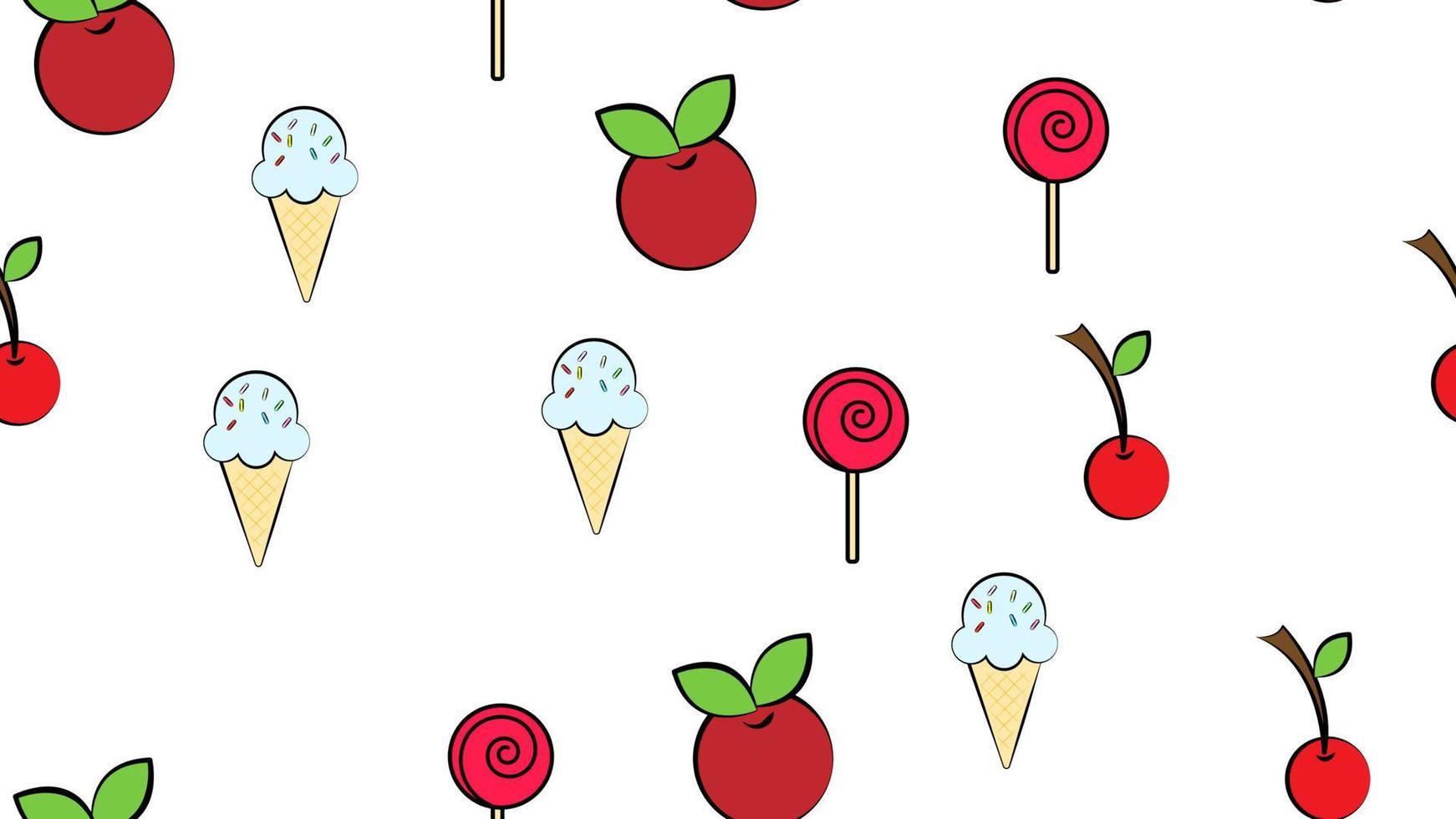 patrón interminable sin costuras de diferentes deliciosos helados abundantes bayas dulces de comida rápida sobre un fondo blanco. textura vector