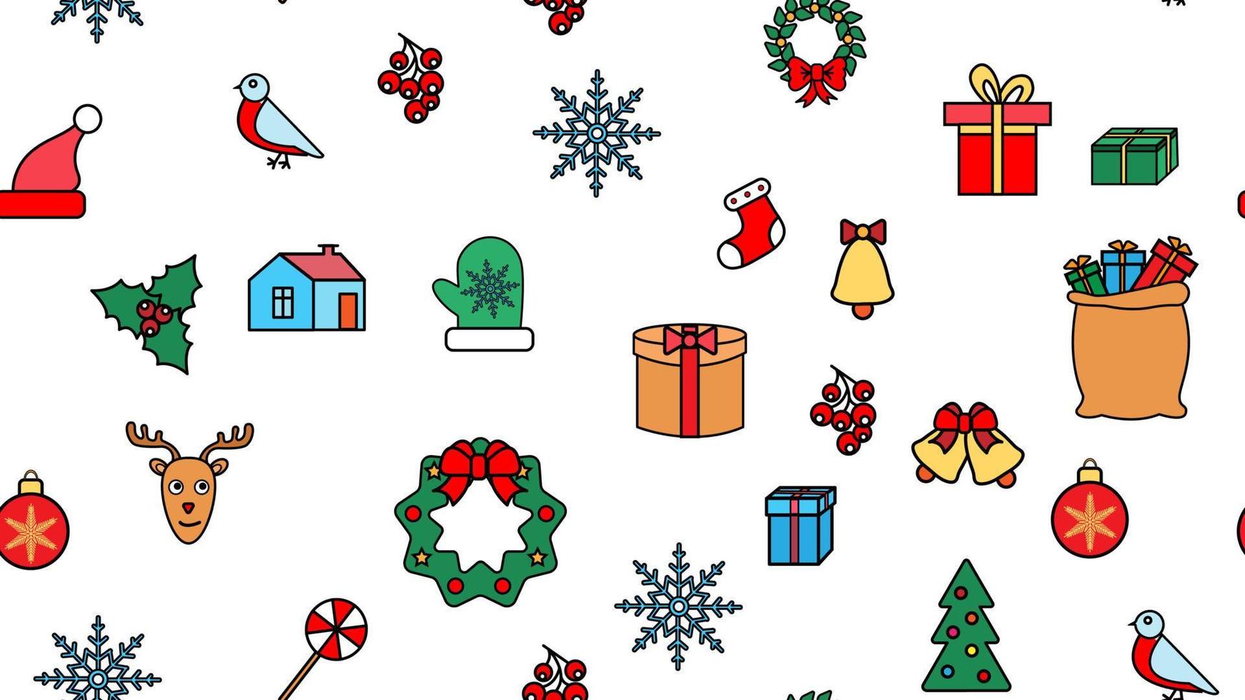 Holiday seamless pattern with Christmas reindeer and holiday items. Vector illustration