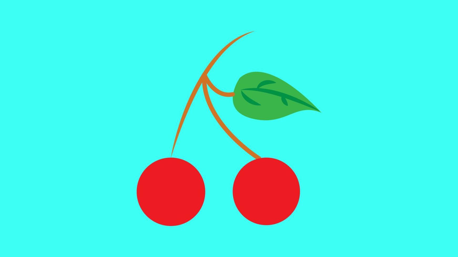 Ripe red cherry with a green leaves on white background. Vector illustration