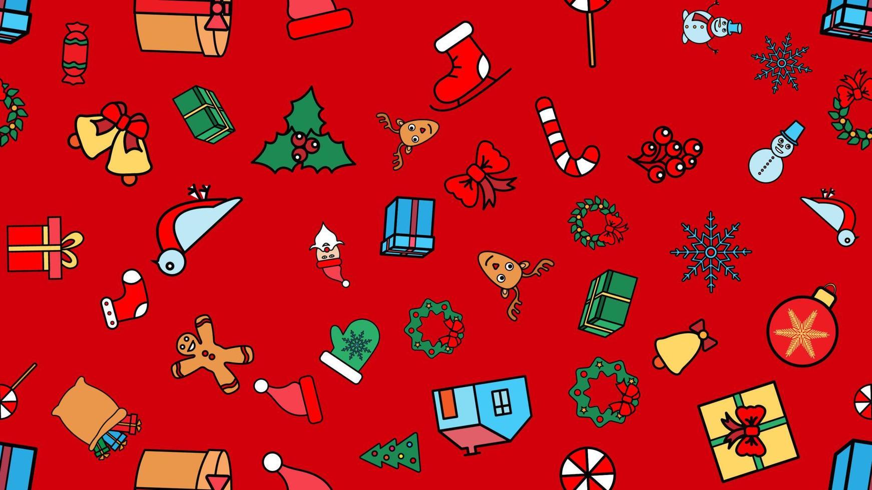 Cartoon cute doodles New Year seamless pattern. Colorful detailed, with lots of objects background. All objects separate. Backdrop with Christmas symbols and items vector