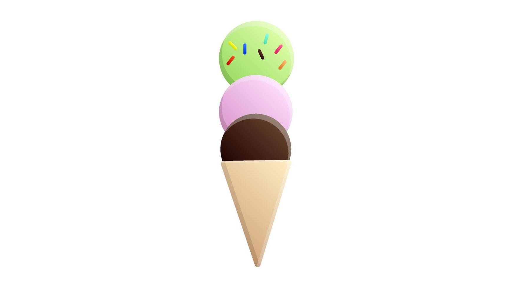 helado sobre un fondo blanco, ilustración vectorial. postre apetitoso, dulce y lechoso. helado en una taza de gofres, con bolas brillantes. dulzura para niños y adultos vector