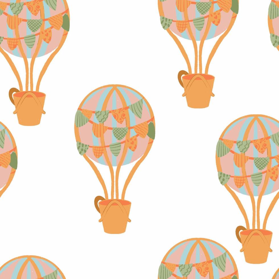 Air balloon seamless pattern in hand drawn style vector