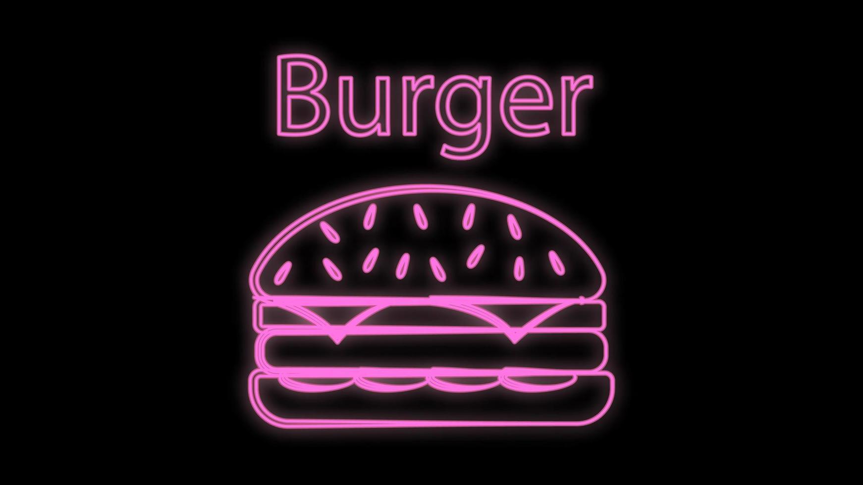 Burger neon glowing sign. Bright vector label of burger and lettering