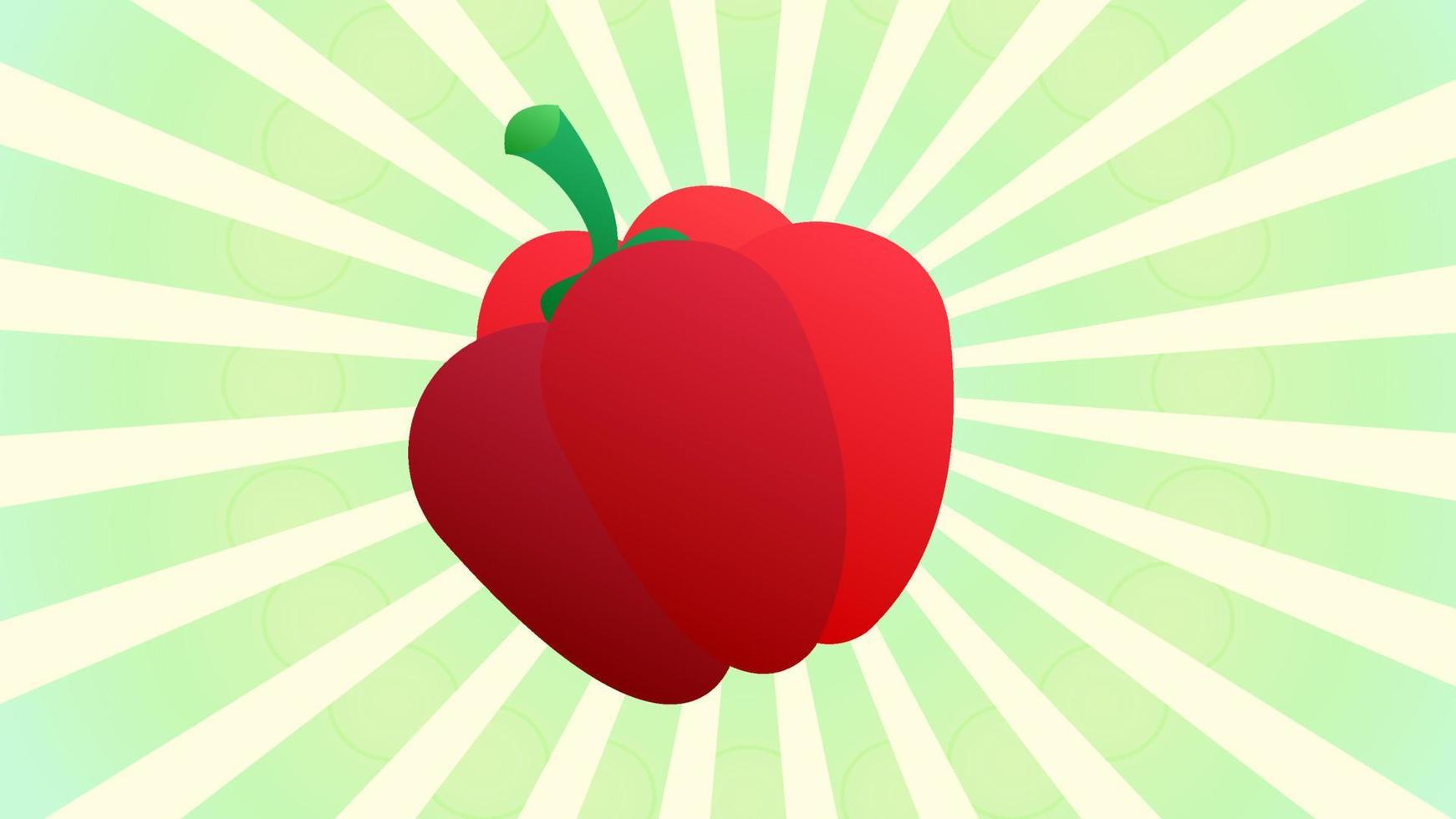 Sweet pepper. Hand drawn vector illustration with sweet pepper and divergent rays. Used for poster, banner, web, t-shirt print, bag print, badges, flyer, logo design and more