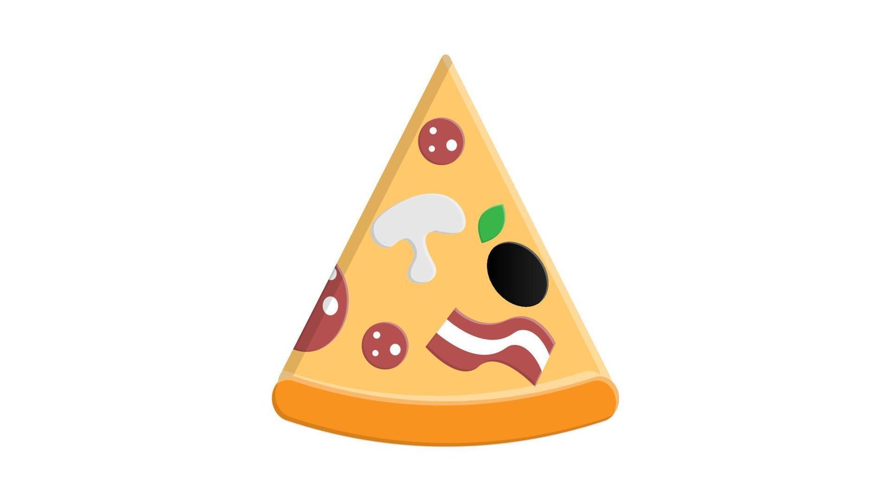 Triangle pizza slice with fresh vegetables and crispy crust. Tasty fast food. Flat vector element for cafe or pizzeria menu