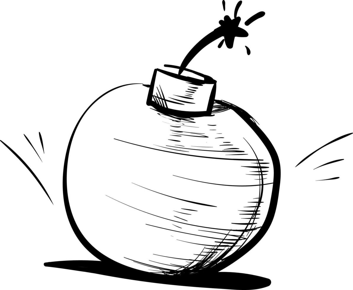 Bomb drawing, illustration, vector on white background.