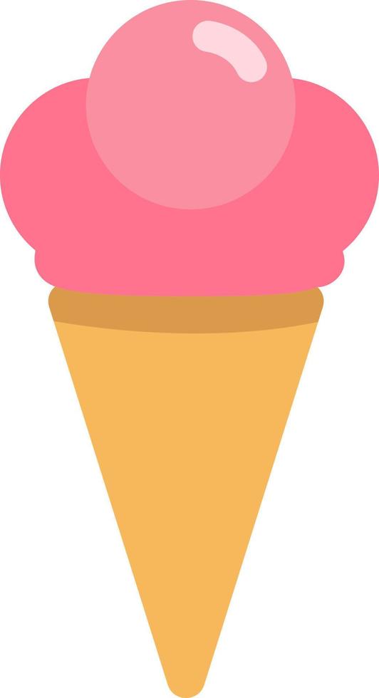 Pink ice cream in a cone, icon illustration, vector on white background