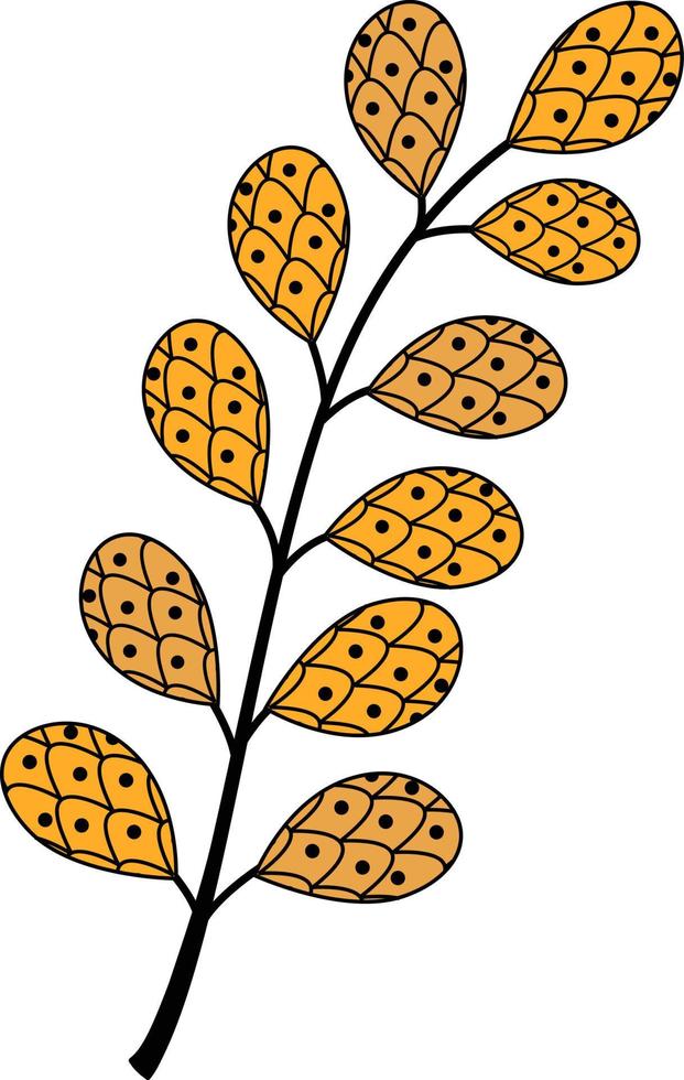 Vector illustration of an autumn twig. Autumn twig with an ornament.An idea for a logo, fashion illustrations, magazines, printing on clothes, advertising, coloring books, tattoo sketch or mehendi.