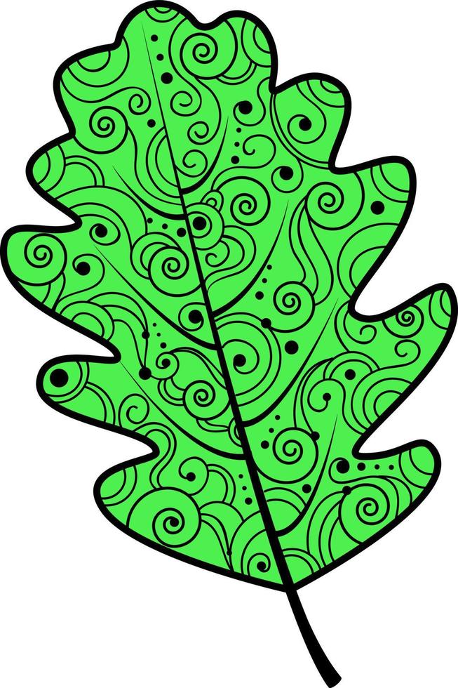 Vector illustration of an oak leaf with a beautiful ornament. Autumn illustration with beautiful patterns.The idea for a logo, fashion illustrations, magazine, print on clothes, advertising, tattoo