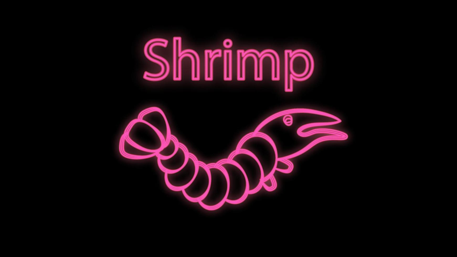 shrimp on a black background, vector illustration, neon. seafood for food. neon sign, illumination. bright signboard for cafes and restaurants. outdoor advertising