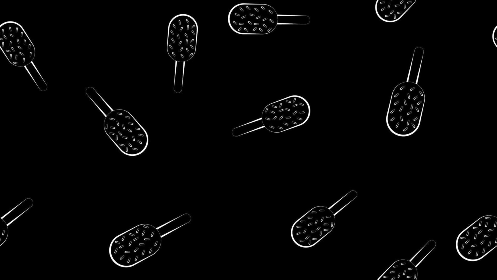 ice cream on a stick on a black background, pattern, vector illustration. ice cream with sugar sprinkles. wallpaper for cafes and restaurants in the style of pencil drawings