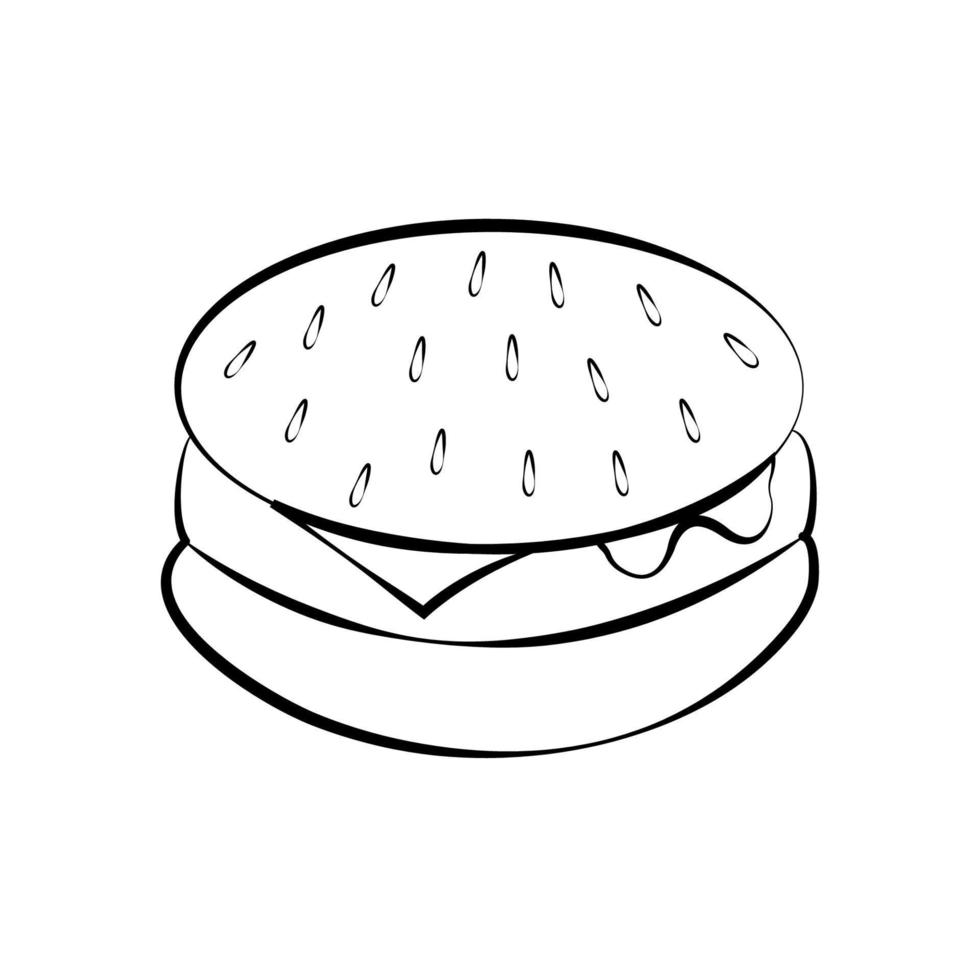 Hamburger icon. Fast food. Linear outline symbol. Black icon vector