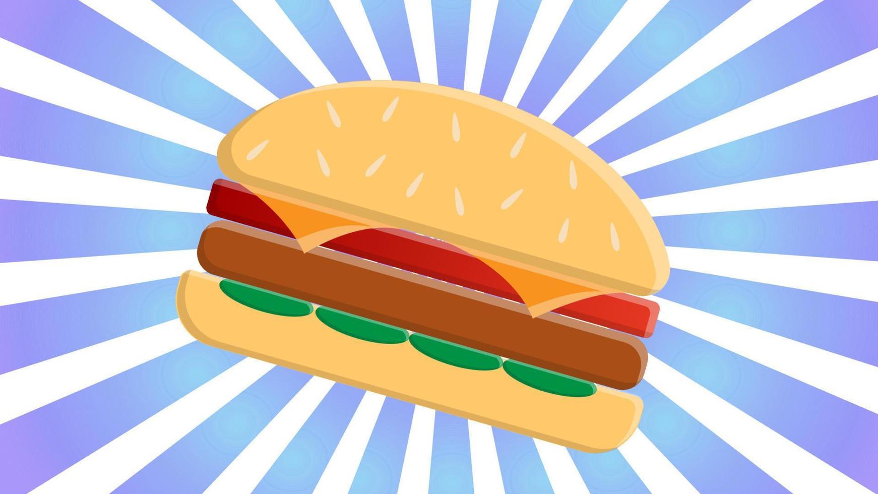 burgers on bright blue and white retro background, pattern, vector illustration. appetizing delicious lunch, stuffed sandwiches. meat, green burger, fast food food