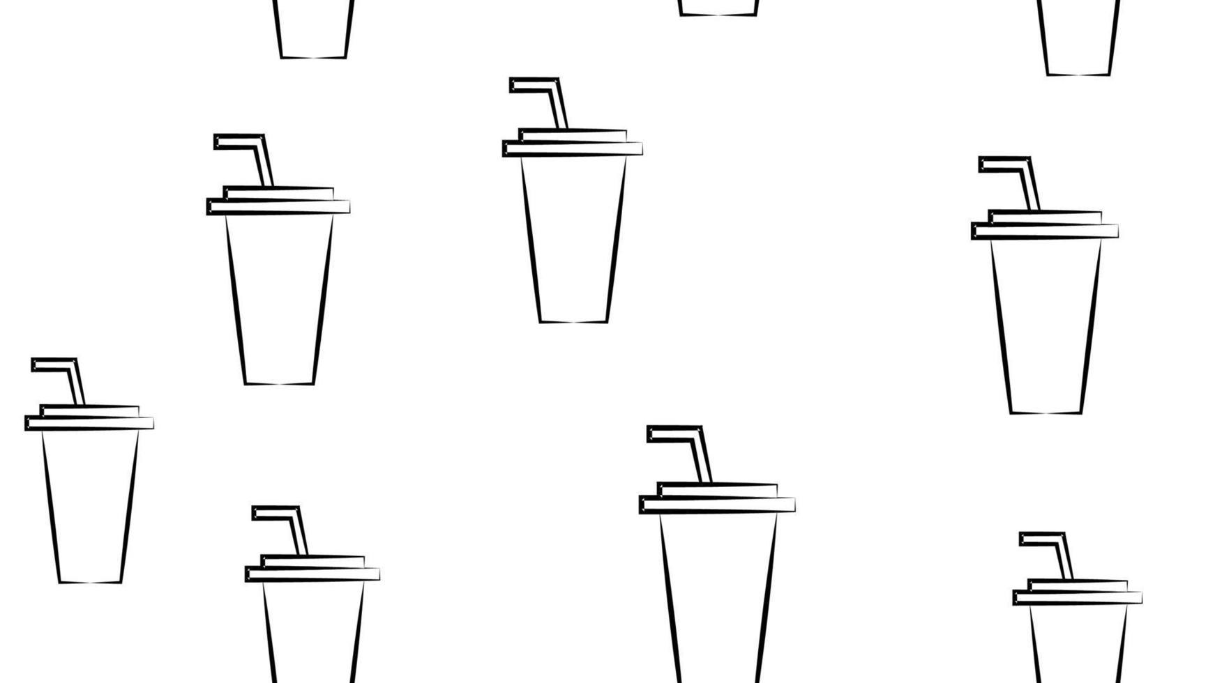 Abstract seamless soda cup pattern for girls or boys. Creative vector background with a soda cup, ice, cold, cute eyes. Funny drink cup pattern for textile and fabric. Fashion monochrome drink style