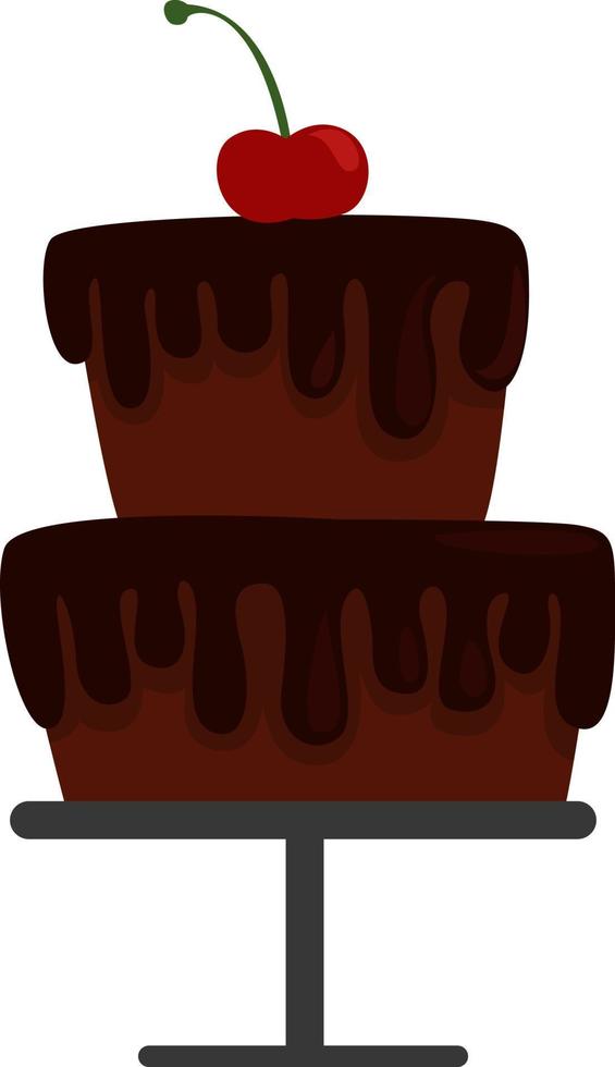 Big chocolate cake with a cherry on top,illustration,vector on white background vector