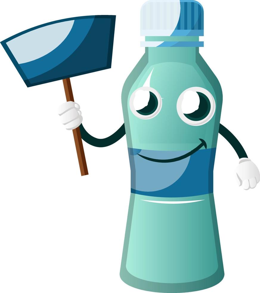Bottle is holding transparent sign, illustration, vector on white background.