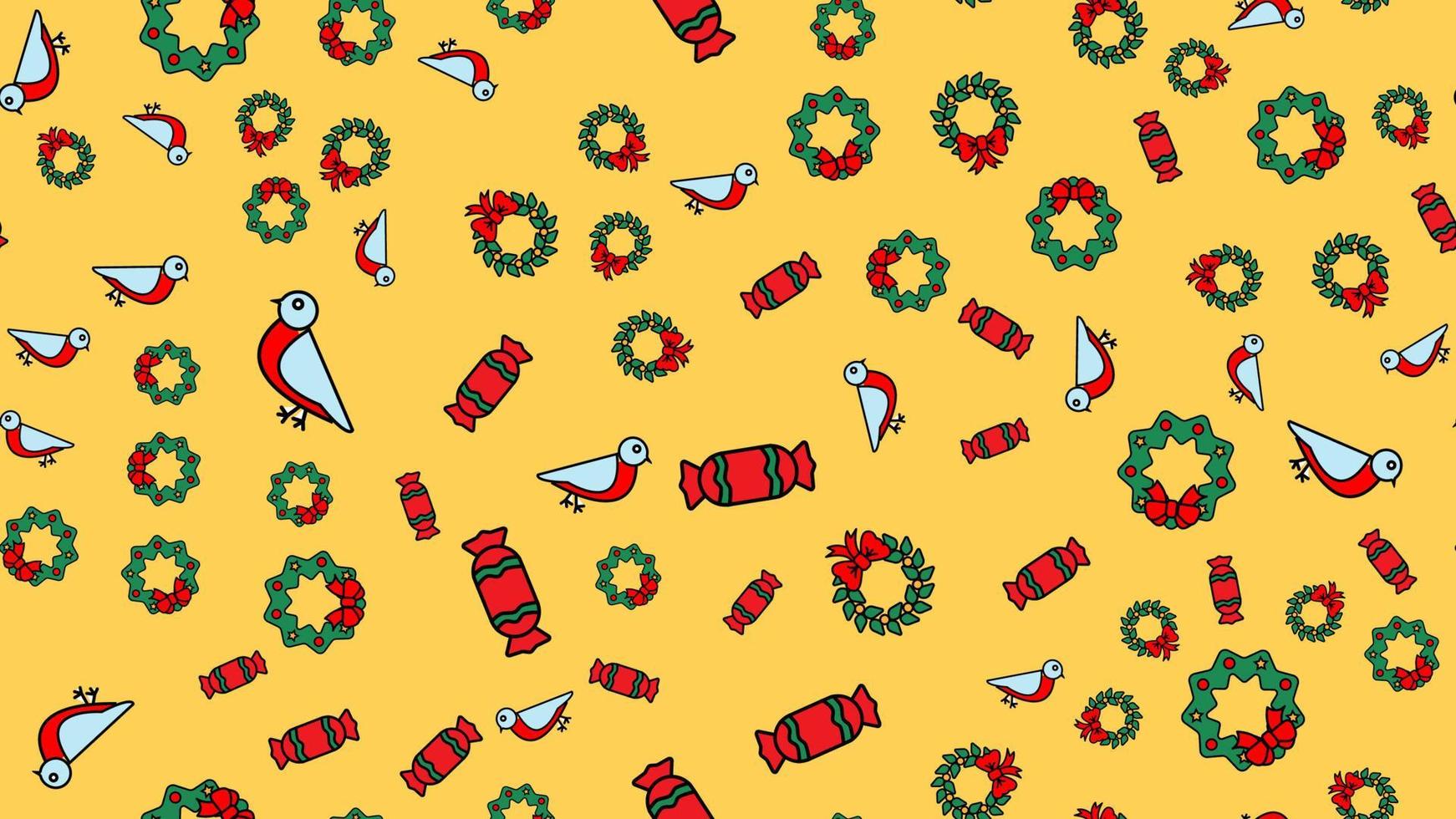 Vector illustration of christmas cookies set on blue background with snow. Seamless pattern