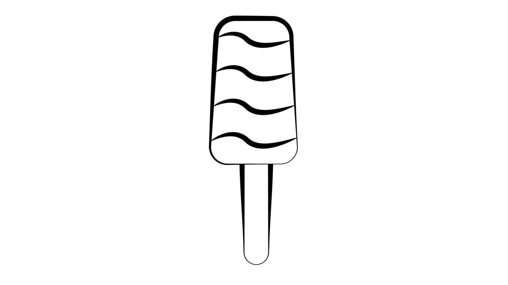 helado de paleta en un palo sobre un fondo blanco, ilustración vectorial. apetitoso postre blanco y negro, con cobertura de azúcar. helado de leche blanco en estilo de dibujo a lápiz vector