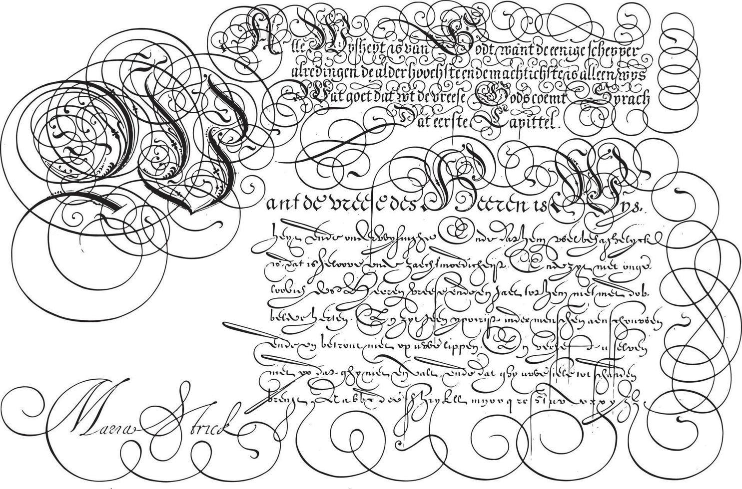 Writing example with capital W, vintage illustration. vector