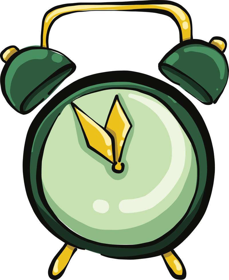 Green alarm clock, illustration, vector on a white background.