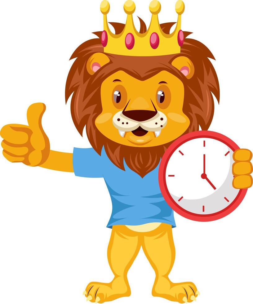 León con reloj, ilustración, vector sobre fondo blanco.