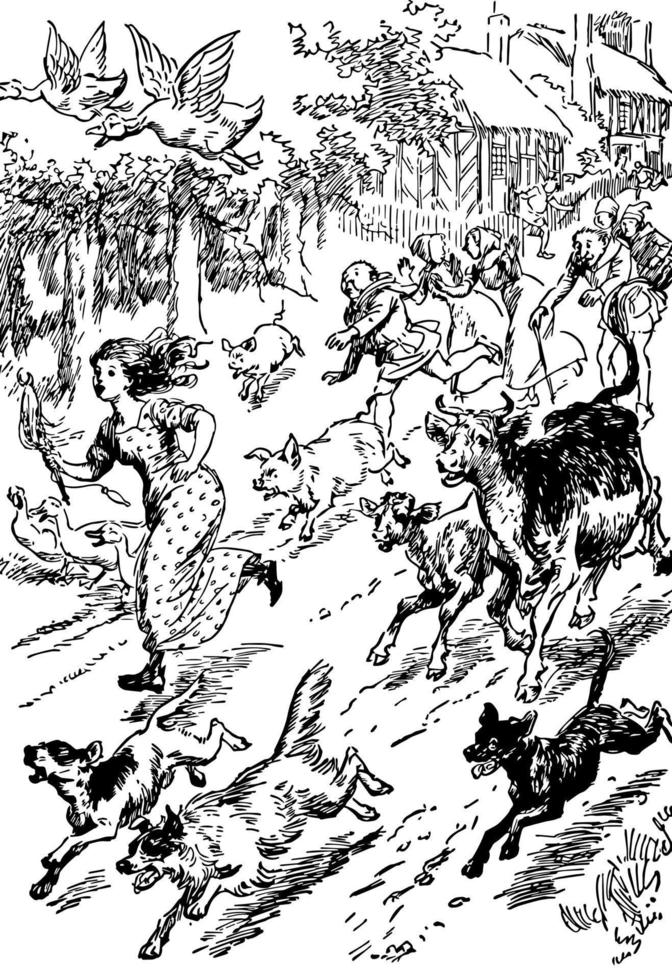 gallo y zorro, ilustración vintage vector