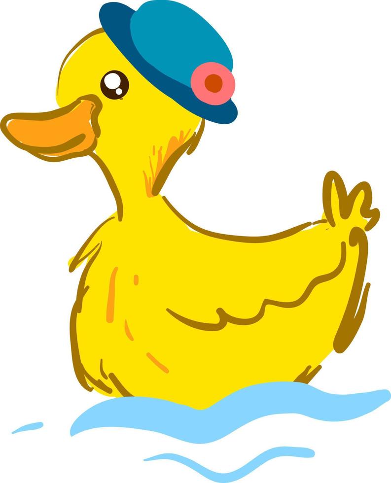 lindo pato con sombrero, ilustración, vector sobre fondo blanco.