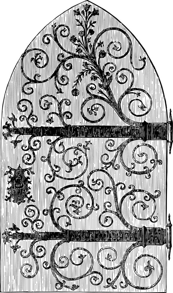 Church Door, work,  vintage engraving. vector