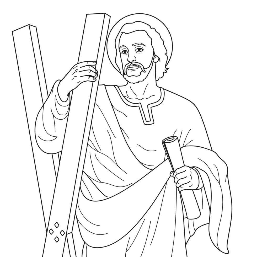 Saint Andrew the Apostle Vector Illustration Outline Monochrome