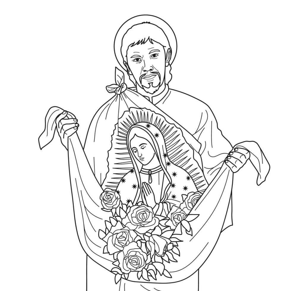 Saint Juan Diego of Guadalupe Vector Illustration Outline Monochrome