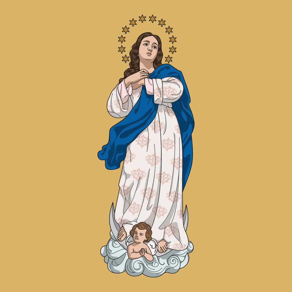 ilustración de vector de color de nuestra señora inmaculada concepción