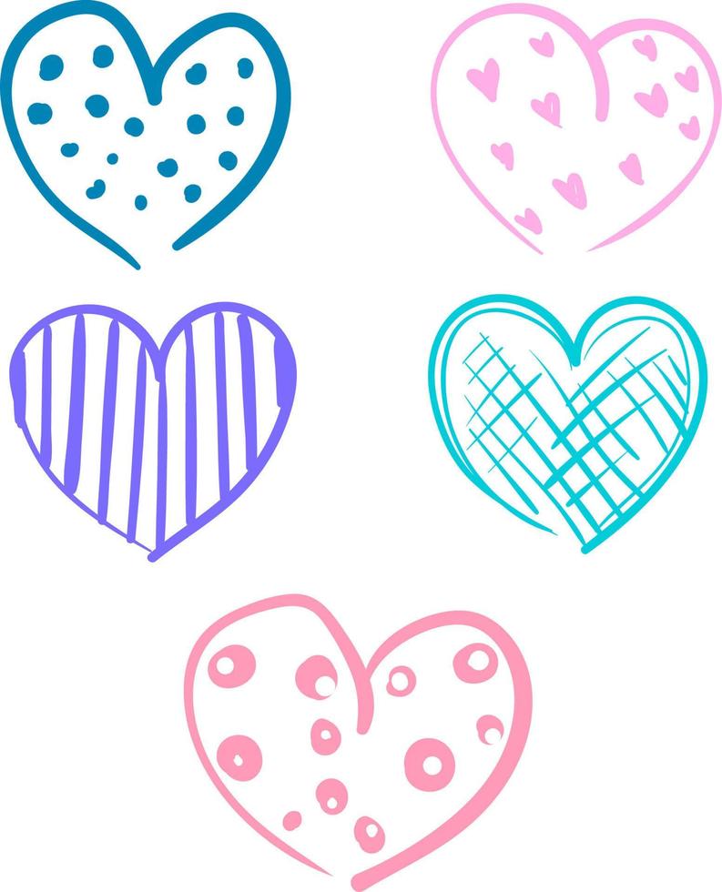 A colorful doodle hearts, vector or color illustration.